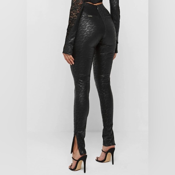 MANIERE DE VOIR VEGAN LEATHER & LACE LEGGINGS - BLACK US0 New - Picture 3 of 6